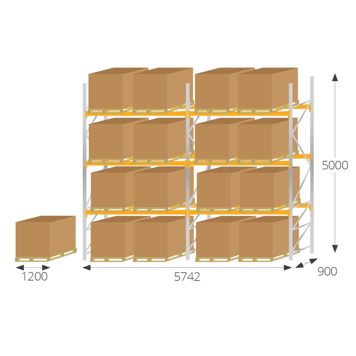 900mm Deep Pallet Racking for 16 UK Pallets
